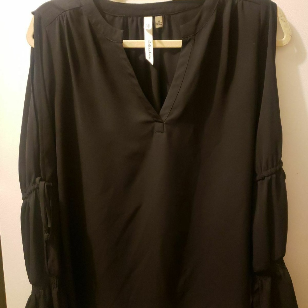 NY Collection Black Sheer Cold Shoulder Sz XS